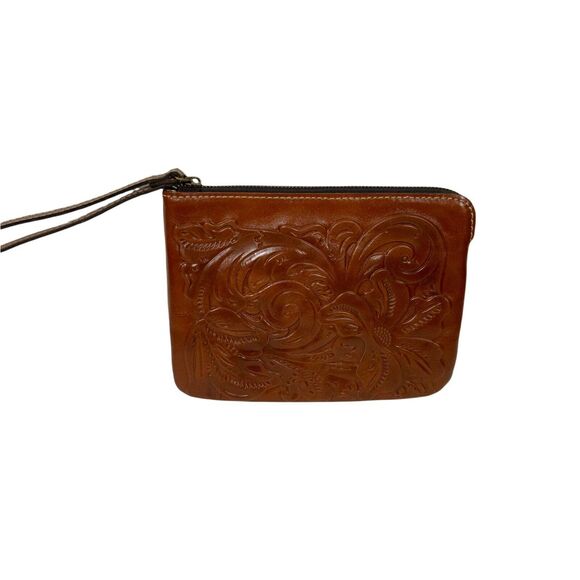 Patricia Nash Wristlet Wallet Womens Brown Leather Embossed Floral Vintage - Picture 3 of 16